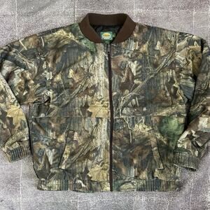 Men's Vintage Y2K Cabela's Advantage Timber Duck Camo Hunting Bomber Jacket Sz L